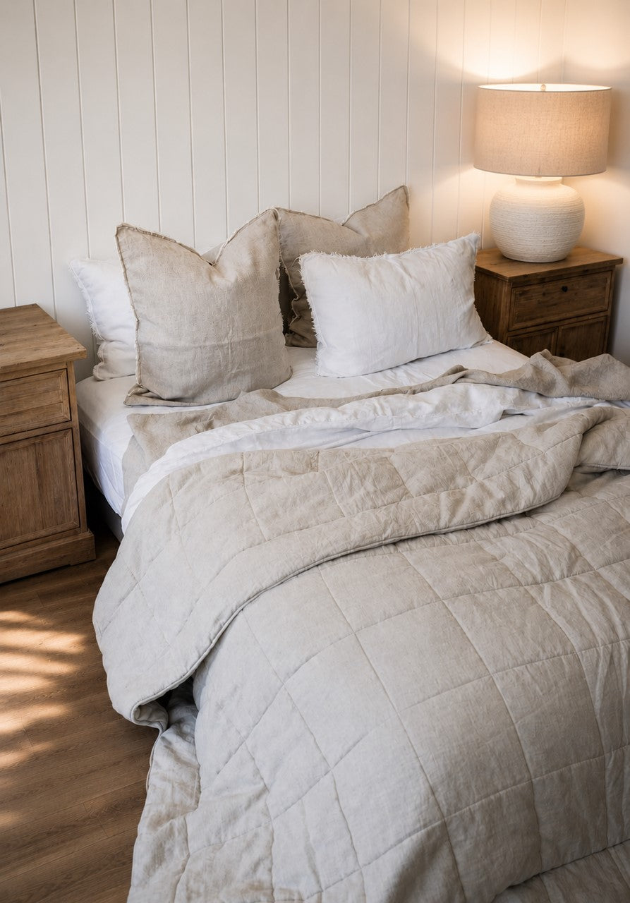 “Sable” Linen Quilted Coverlet