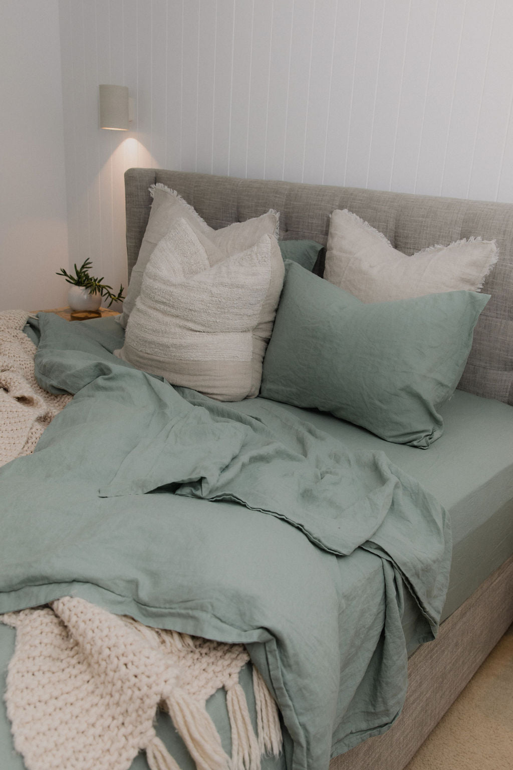 "Sea Mist" Linen Fitted Sheet