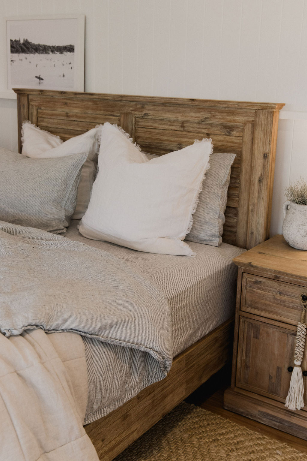 "Ink" Pinstripe Linen Fitted Sheet