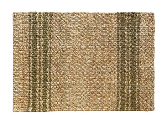 Terra Column Handwoven Jute Entrance Mat in Natural/Olive Green