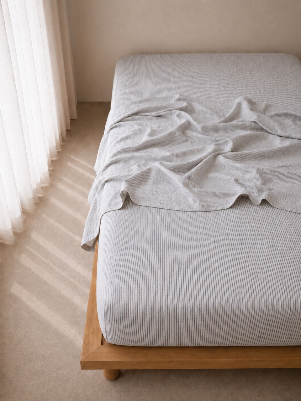 "Ink" Pinstripe Linen Fitted Sheet