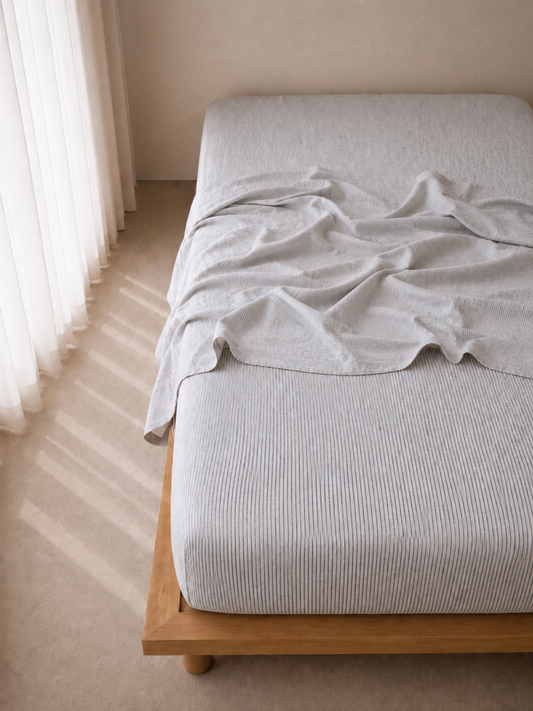 "Ink" Pinstripe Linen Fitted Sheet