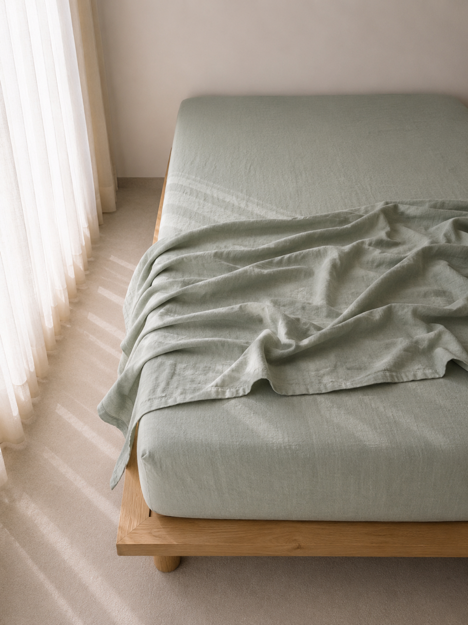 "Sea Mist" Linen Fitted Sheet