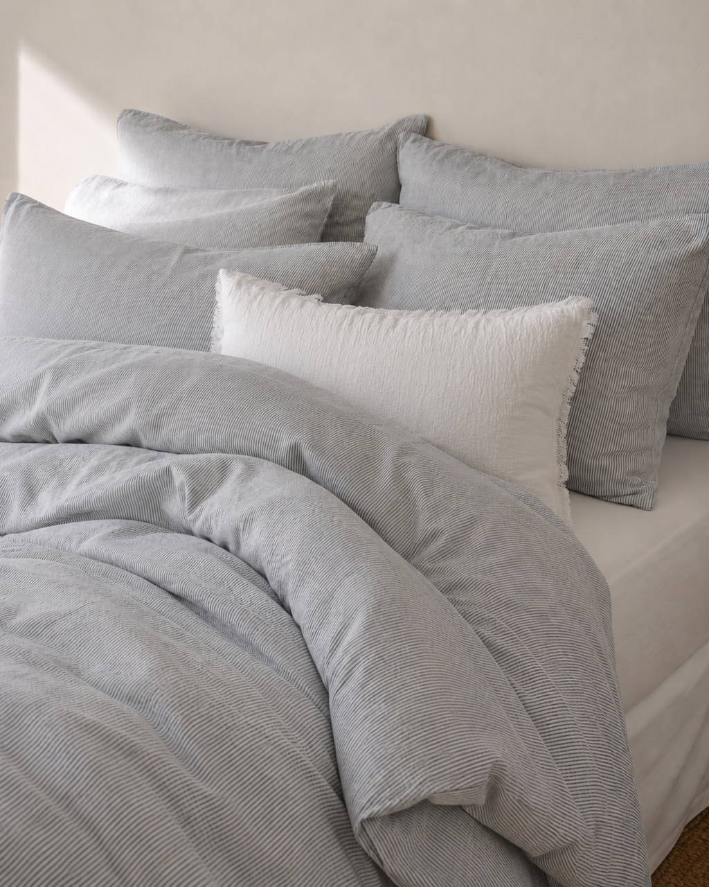 "Ink" Pinstripe Linen Duvet Cover