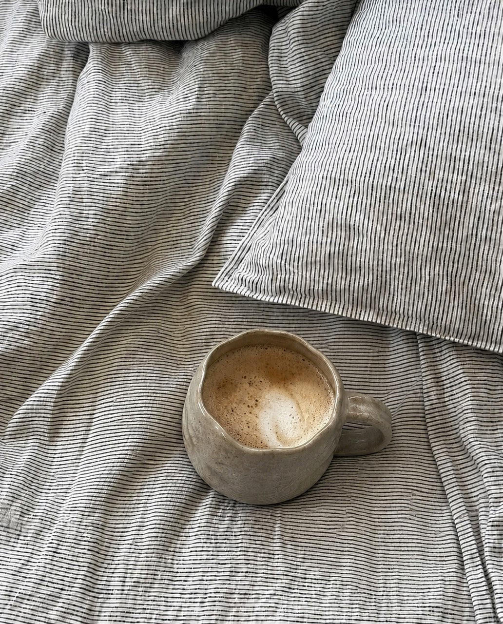 "Ink" Pinstripe Linen Duvet Cover
