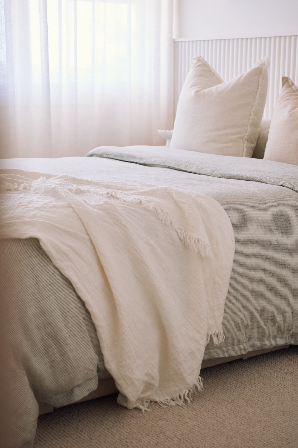 "Ink" Pinstripe Linen Duvet Cover