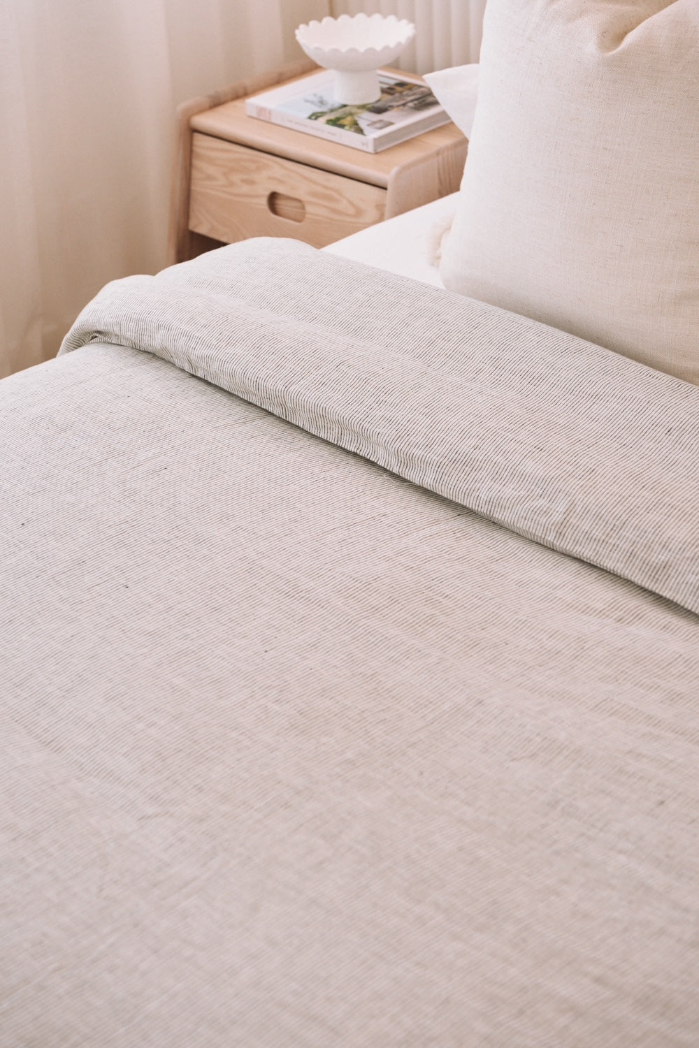"Ink" Pinstripe Linen Duvet Cover
