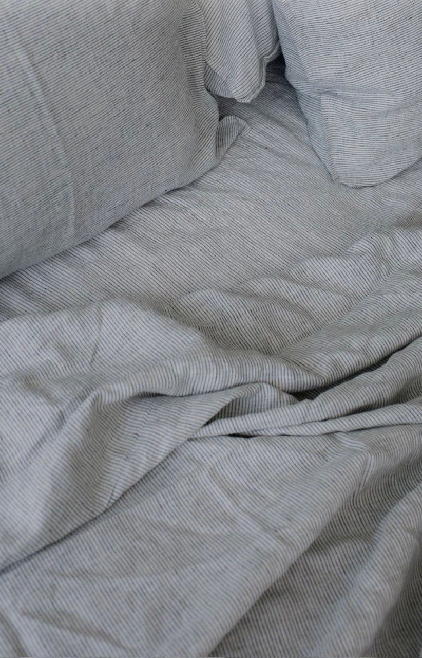 "Ink" Pinstripe Linen Flat Sheet