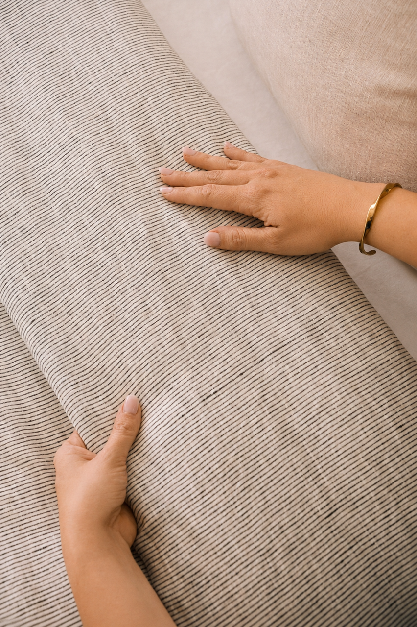 "Ink" Pinstripe Linen Duvet Cover