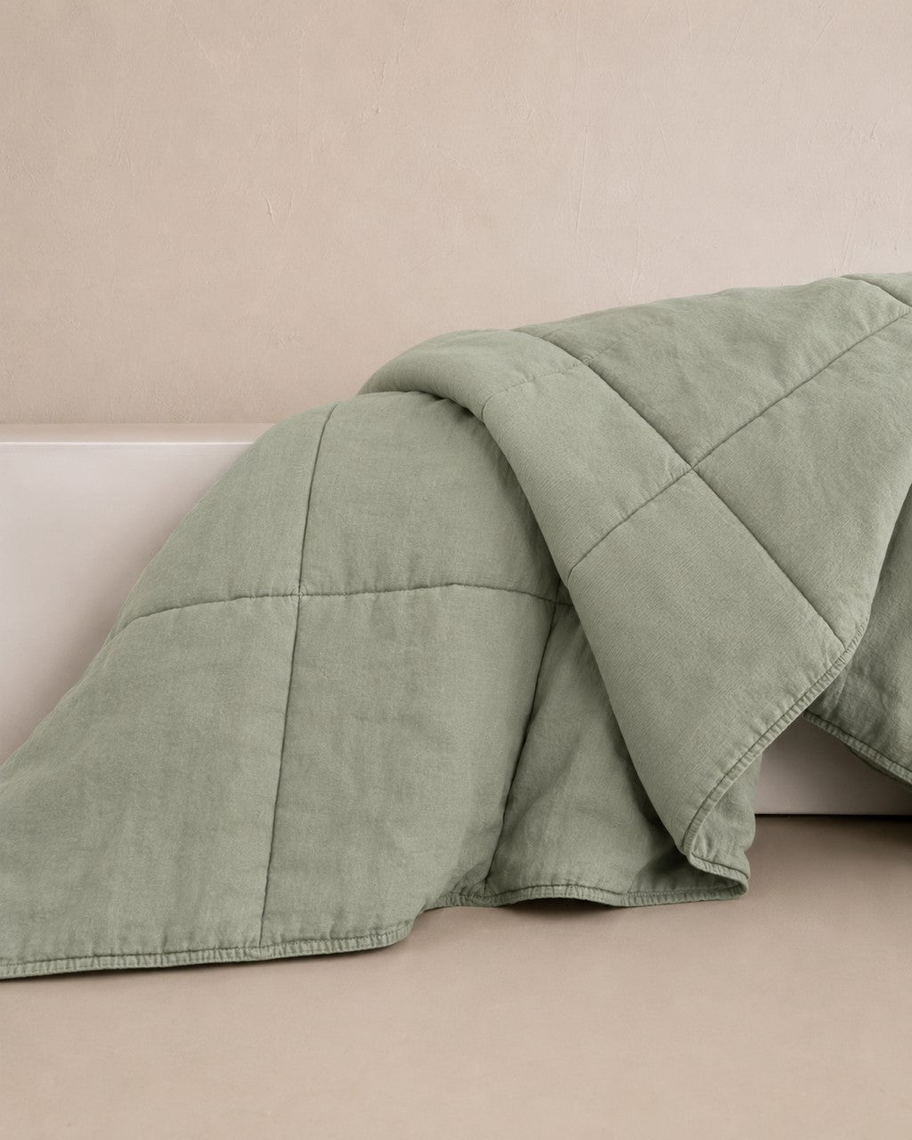 "Sea Mist" Linen Quilted Coverlet