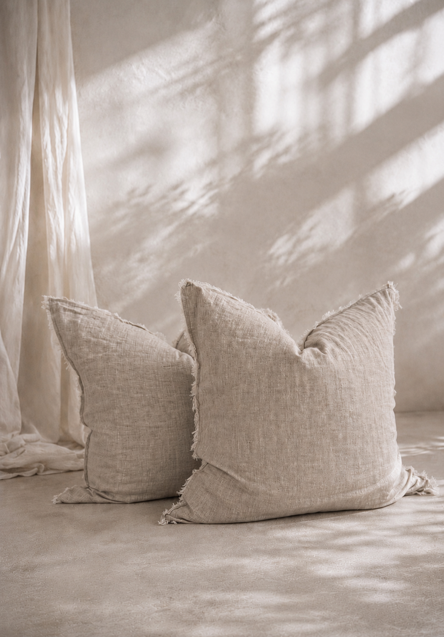 “Sable” Frayed Linen European Pillowcases