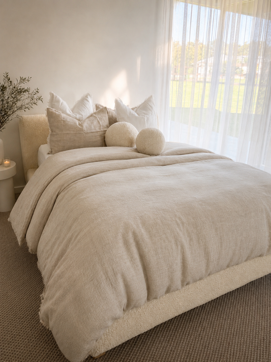 “Sable” Frayed Linen Duvet Cover