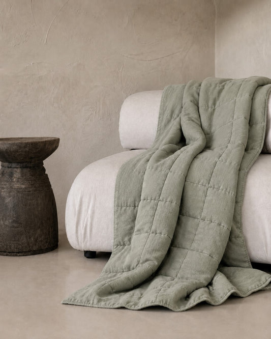 "Sea Mist" Linen Quilted Coverlet