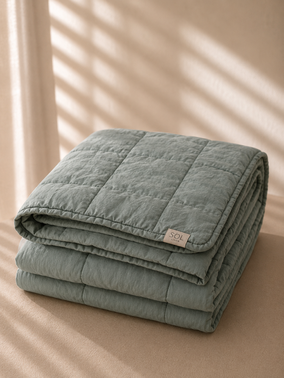 "Sea Mist" Linen Quilted Coverlet
