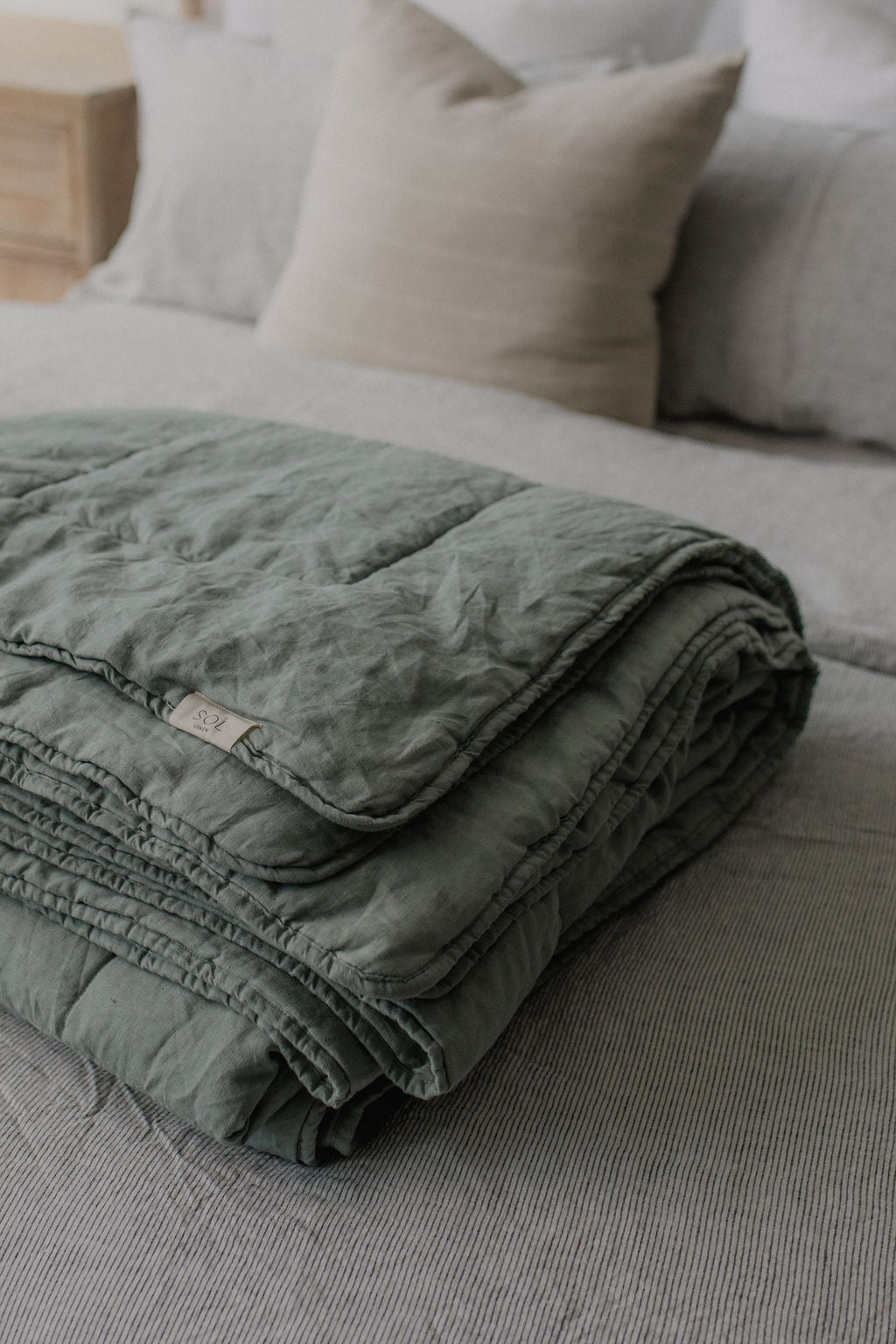 "Sea Mist" Linen Quilted Coverlet